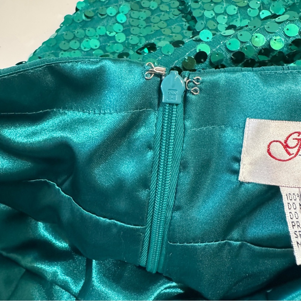 Teal Sequin V-Neck Mini Dress with Pleated Bodice - Picture 11 of 11